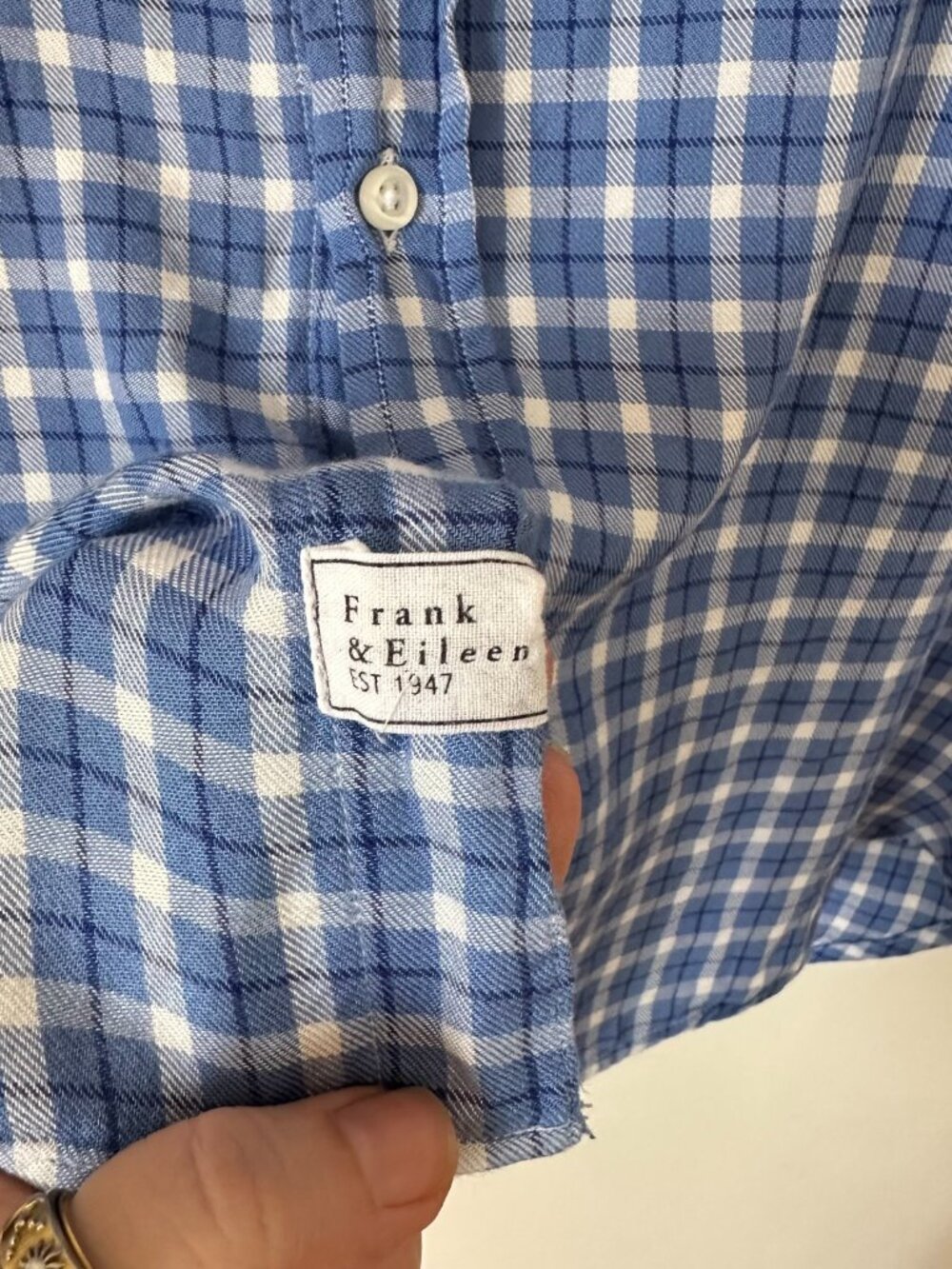 Frank & Eileen Eileen Relaxed Button Up Shirt Blue Plaid Check 100% Modal Size L - Picture 5 of 7